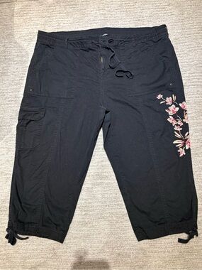 George Black Capris with Pink & Cream Floral Embroidery Size 22W